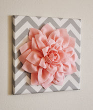 Load image into Gallery viewer, Pink Wall Flower -Bright Pink Dahlia on Gray and White Chevron 12 x12&quot; Canvas Wall Art- Baby Nursery Wall Decor- - Daisy Manor
