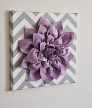 Load image into Gallery viewer, Wall Flower -Deep Purple Dahlia on Gray and White Chevron 12 x12&quot; Canvas Wall Art- Baby Nursery Wall Decor- - Daisy Manor
