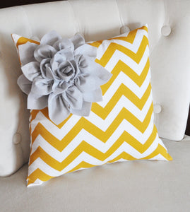 Yellow Decorative Pillow -- White Corner Flower on Yellow Pillow 14 X 14  - Nursery Decor Pillows - Daisy Manor