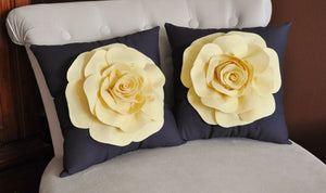 Light Yellow Rose on Gray Pillow - Daisy Manor