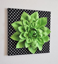 Load image into Gallery viewer, Home Decor - Rose Wall Hanging- Fuchsia  Rose on Black and  White Polka Dot 12 x12&quot; Canvas Wall Art- 3D Felt Flower - Daisy Manor
