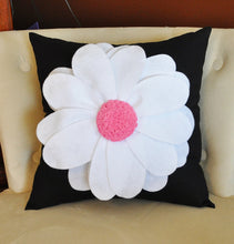 Load image into Gallery viewer, White Daisy Flower on Black Pillow  -New Bedbuggs Design -Pick your Colors- - Daisy Manor
