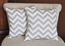 Load image into Gallery viewer, Two -Gray and White Zigzag Pillows -Chevron Pillows- Stuffed Pillows- 14 x 14 - Daisy Manor
