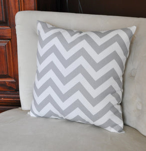 Two -Gray and White Zigzag Pillows -Chevron Pillows- Stuffed Pillows- 14 x 14 - Daisy Manor