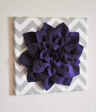 Load image into Gallery viewer, Wall Flower -Deep Purple Dahlia on Gray and White Chevron 12 x12&quot; Canvas Wall Art- Baby Nursery Wall Decor- - Daisy Manor
