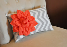 Load image into Gallery viewer, Chevron Lumbar Pillow Coral Dahlia on Gray and White Zig Zag Lumbar Pillow 9 x 16 - Daisy Manor
