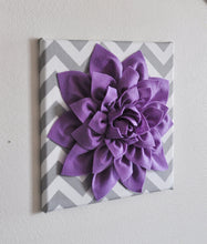 Load image into Gallery viewer, Wall Decor -Lavender Dahlia on Gray and White Chevron 12 x12&quot; Canvas Wall Art- Baby Nursery Wall Decor- - Daisy Manor
