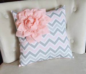 Light Pink / Grey Dahlia Pillow - Daisy Manor