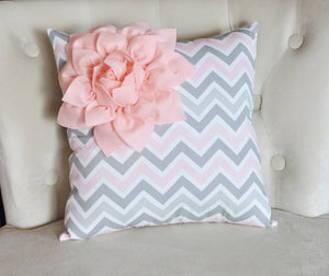 Light Pink / Grey Dahlia Pillow - Daisy Manor