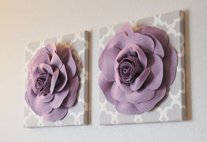 Three Lilac Rose on Neutral Gray Tarika Canvases - Daisy Manor