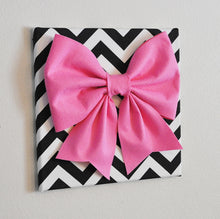 Load image into Gallery viewer, Wall Decor - Large Pink Bow on Black and White Chevron 12 x12&quot; Canvas Wall Art- Baby Nursery Wall Decor- Zig Zag - Daisy Manor
