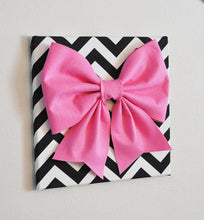 Load image into Gallery viewer, Wall Decor - Large Pink Bow on Black and White Chevron 12 x12&quot; Canvas Wall Art- Baby Nursery Wall Decor- Zig Zag - Daisy Manor
