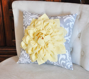 Mint Green Dahlia on Gray Damask Pillow - Decorative Pillow - Ozborne Pillow - - Daisy Manor