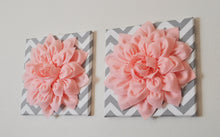 Load image into Gallery viewer, Two Wall Flowers -Light Pink Dahlia on Gray and White Chevron 12 x12&quot; Canvas Wall Art- Baby Nursery Wall Decor- - Daisy Manor
