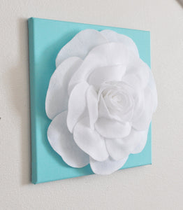 Set Of Three White Roses on Bright Aqua12 x12" Canvas - Daisy Manor