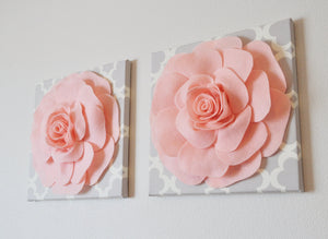 Ivory Roses on Pink and Ivory Tarika Print 12 x12" Canvases Wall Art Set - Daisy Manor