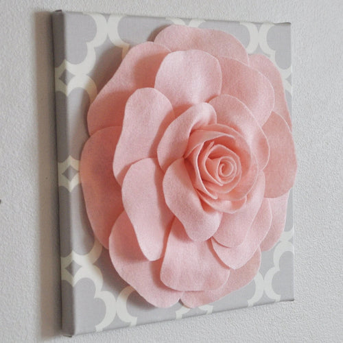 Rose Wall Hanging- Light Pink Rose on Neutral Gray Tarika 12 x12