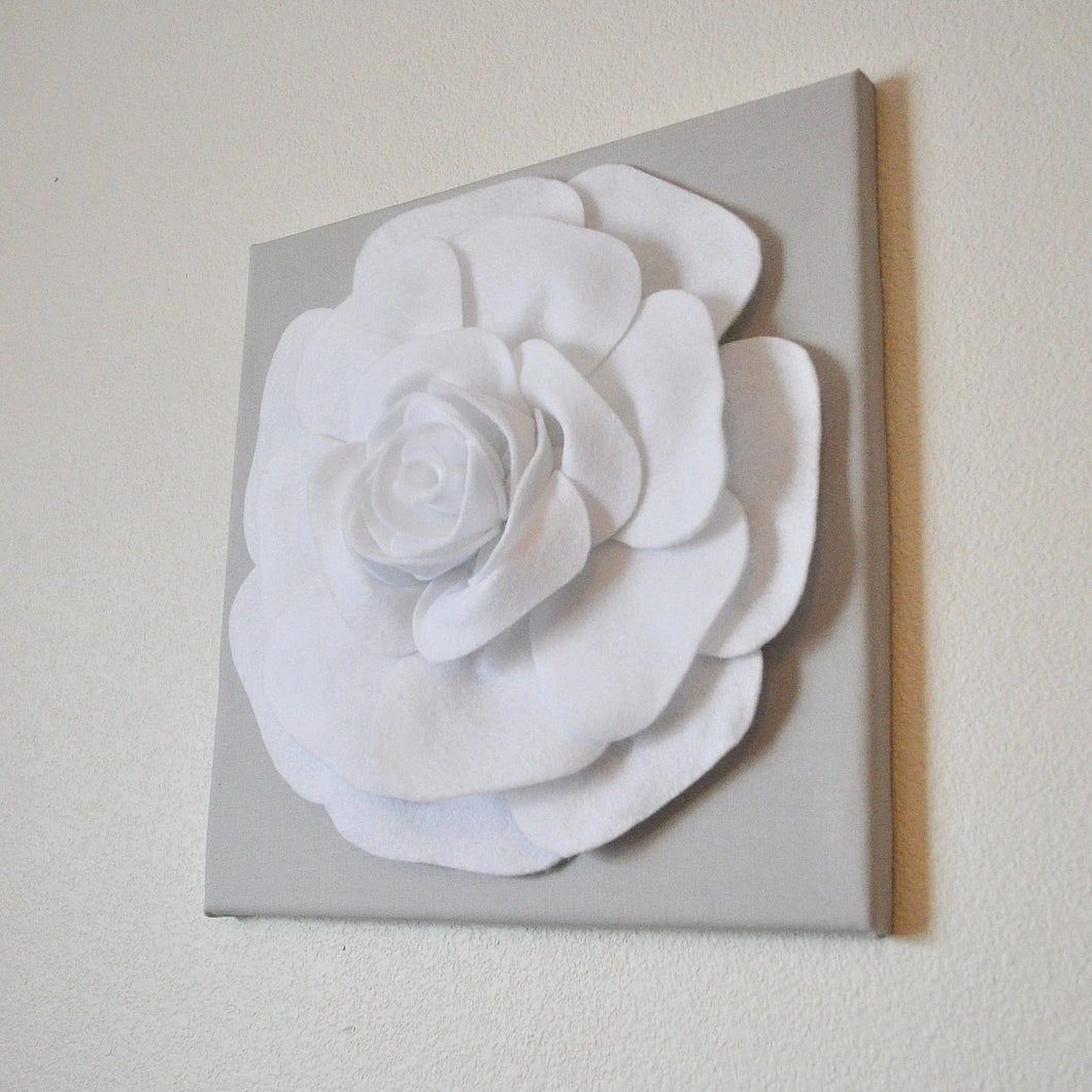 Rose Wall Hanging -White Rose on Solid Light Gray 12 x12
