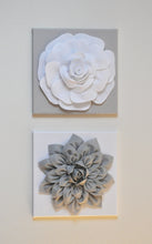 Load image into Gallery viewer, Gray Dahlia on White Canvas and White Rose on Gray Canvas - Daisy Manor
