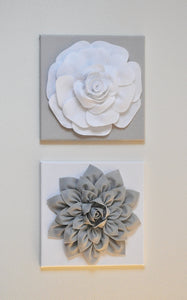 Gray Dahlia on White Canvas and White Rose on Gray Canvas - Daisy Manor