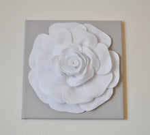 Load image into Gallery viewer, Rose Wall Hanging -White Rose on Solid Light Gray 12 x12&quot; Canvas Wall Art- 3D Felt Flower - Daisy Manor
