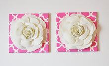 Load image into Gallery viewer, Ivory Roses on Pink and Ivory Tarika Print 12 x12&quot; Canvases Wall Art Set - Daisy Manor
