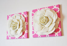 Load image into Gallery viewer, Ivory Roses on Pink and Ivory Tarika Print 12 x12&quot; Canvases Wall Art Set - Daisy Manor
