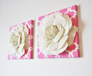 Nursery Wall Decor -Ivory Rose on Pink Tarika 12 x12" Canvas Wall Art- Flower Wall Art - Daisy Manor
