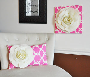 Nursery Wall Decor -Ivory Rose on Pink Tarika 12 x12" Canvas Wall Art- Flower Wall Art - Daisy Manor