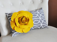 Load image into Gallery viewer, Decorative Throw Pillows - Mustard Dahlia on Charcoal Gray Porta Bella Print Lumbar Pillow -Lattice Decorative Pillow- - Daisy Manor
