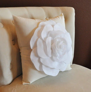 White Rose on Cream Decorative Pillow - Daisy Manor