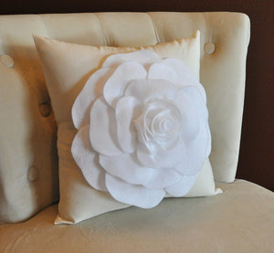 White Rose on Cream Pillow 14x14 - Daisy Manor