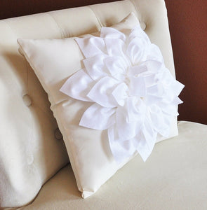 White Dahlia Flower on Light Gray Pillow Accent Pillow Throw Pillow Toss Pillow Decorative Pillow - Daisy Manor
