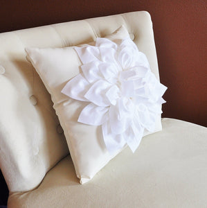 White Dahlia Flower on Coral Pink Pillow Accent Pillow Throw Pillow Toss Pillow - Daisy Manor