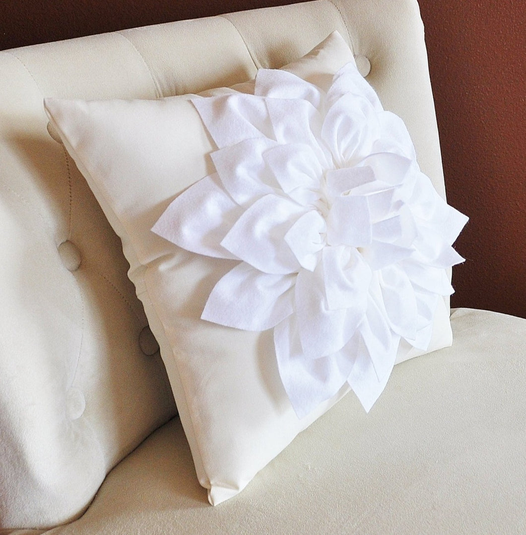 White Dahlia Flower on Light Gray Pillow Accent Pillow Throw Pillow Toss Pillow Decorative Pillow - Daisy Manor