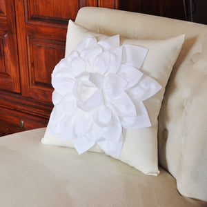 White Dahlia Flower on Ivory Pillow Accent Pillow Throw Pillow Toss Pillow - Daisy Manor