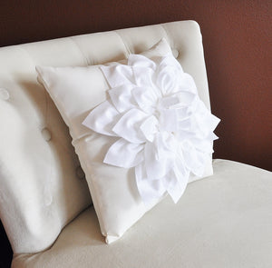 White Dahlia Flower on Ivory Pillow Accent Pillow Throw Pillow Toss Pillow - Daisy Manor