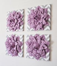 Load image into Gallery viewer, Two Wall Flowers -Lilac Dahlia on Gray and White Chevron 12 x12&quot; Canvas Wall Art- Baby Nursery Wall Decor- - Daisy Manor
