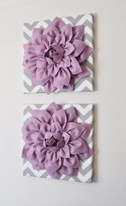 Two Wall Flowers -Lilac Dahlia on Gray and White Chevron 12 x12" Canvas Wall Art- Baby Nursery Wall Decor- - Daisy Manor