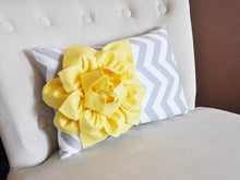 Load image into Gallery viewer, Decorative Pillow Yellow Dahlia on Navy and White Zig Zag Chevron Lumbar Pillow 9 x 16 - Daisy Manor
