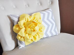 Decorative Pillow Yellow Dahlia on Navy and White Zig Zag Chevron Lumbar Pillow 9 x 16 - Daisy Manor