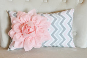 Lumbar Pillow Light Pink Dahlia on Gray and Pink Zig Zag Lumbar Pillow 9 x 16 - Daisy Manor