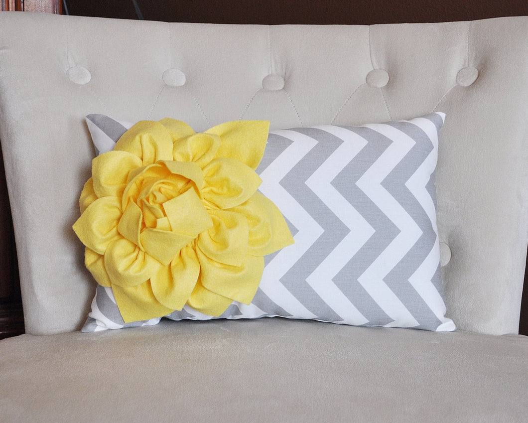 Decorative Lumbar Pillow Yellow Dahlia on Gray and White Zig Zag Chevron Lumbar Pillow 9 x 16 - Daisy Manor