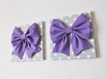 Load image into Gallery viewer, Two Wall Hangings -Large Lavender Bow on Gray with White Polka Dot 12 x12&quot; Canvas Wall Art- Baby Nursery Wall Decor- - Daisy Manor
