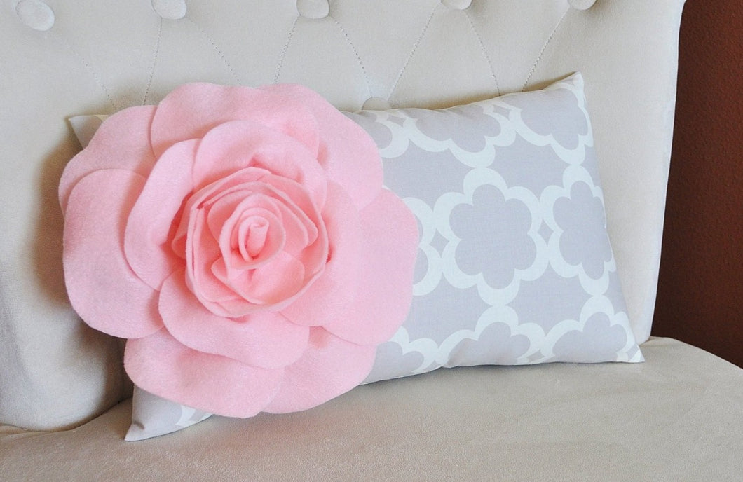 Lumbar Pillow Light Pink Rose on Neutral Gray Tarika Lumbar Pillow 9 x 16 -Lattice Trellis- - Daisy Manor