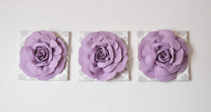 Three Lilac Rose on Neutral Gray Tarika Canvases - Daisy Manor