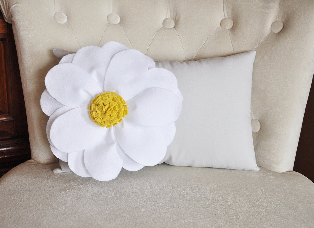 Decorative Pillow - White Daisy Flower on Light Gray Lumbar Pillow -Baby Nursery Decor- - Daisy Manor