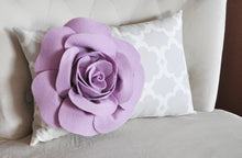 Load image into Gallery viewer, Lumbar Pillow Lilac Rose on Neutral Gray Tarika Lumbar Pillow 9 x 16 -Lattice Trellis- - Daisy Manor
