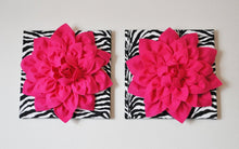 Load image into Gallery viewer, Two Wall Flowers -Hot Pink Dahlia Flowers on Black and White Zebra Print 12 x12&quot; Canvas Wall Art- Baby Nursery Wall Decor- - Daisy Manor
