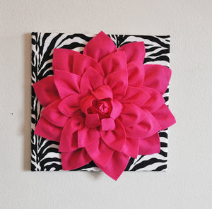 Hot Pink Wall Hanging -Hot Pink Dahlia on Zebra Print 12 x12" Canvas Wall Art- Baby Nursery Wall Decor- - Daisy Manor